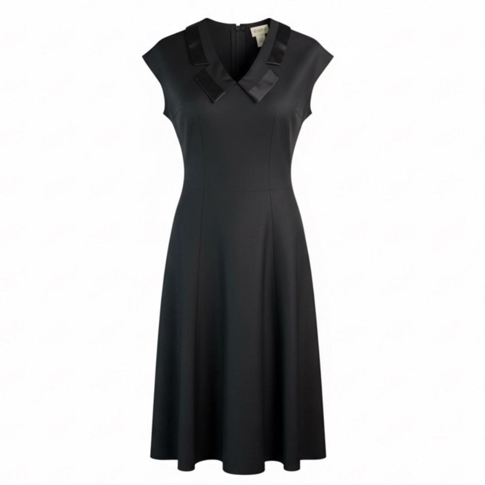 VINTAGE 90’s Midi Dress Black Chelsea Collar Crepe Goth Wednesday Addams Size S